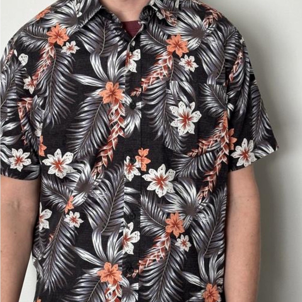 Hurley Men’s Black Hawaiian Patio Button Down Shirt Size XL